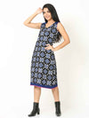 'Rhea' Handwoven Double Ikat Pure Cotton Dress (Blue)
