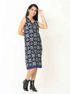 'Rhea' Handwoven Double Ikat Pure Cotton Dress (Blue)