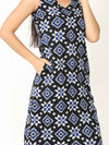'Rhea' Handwoven Double Ikat Pure Cotton Dress (Blue)