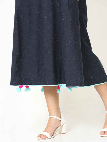 'Myra' Handloom Cotton Dress with Shibori Scarf (Blue)