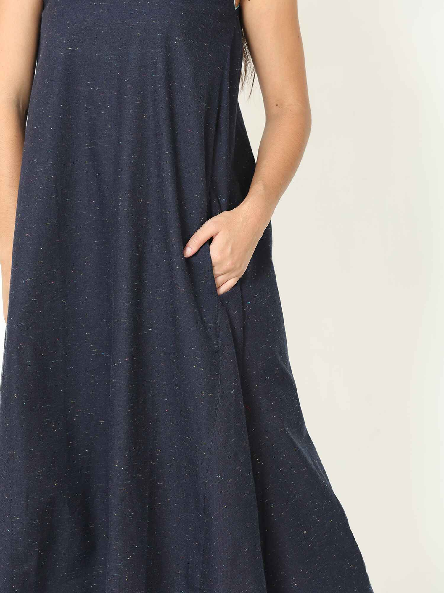 'Myra' Handloom Cotton Dress with Shibori Scarf (Blue)