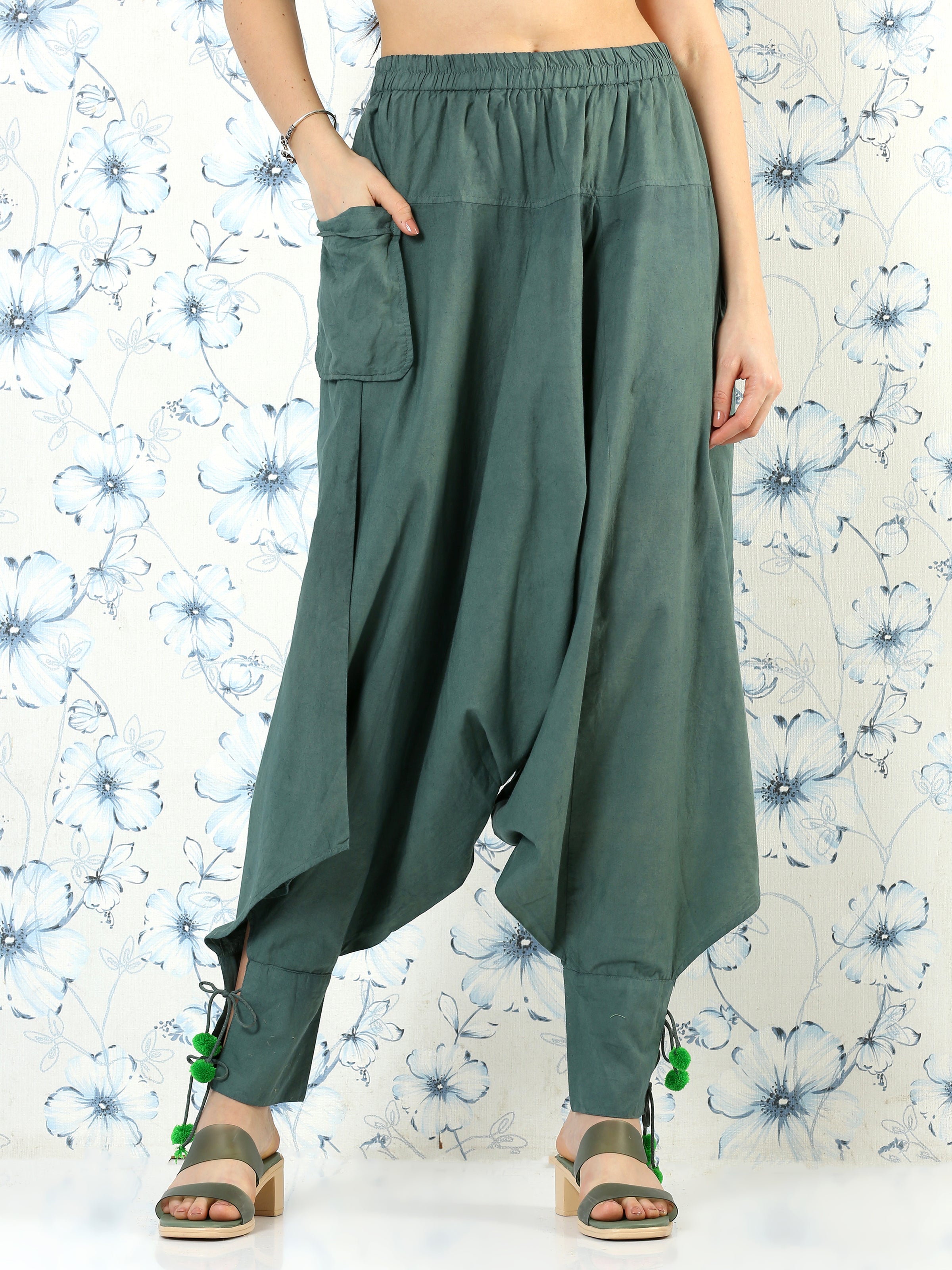 'Alia' Green Pure Cotton Yoga Pants