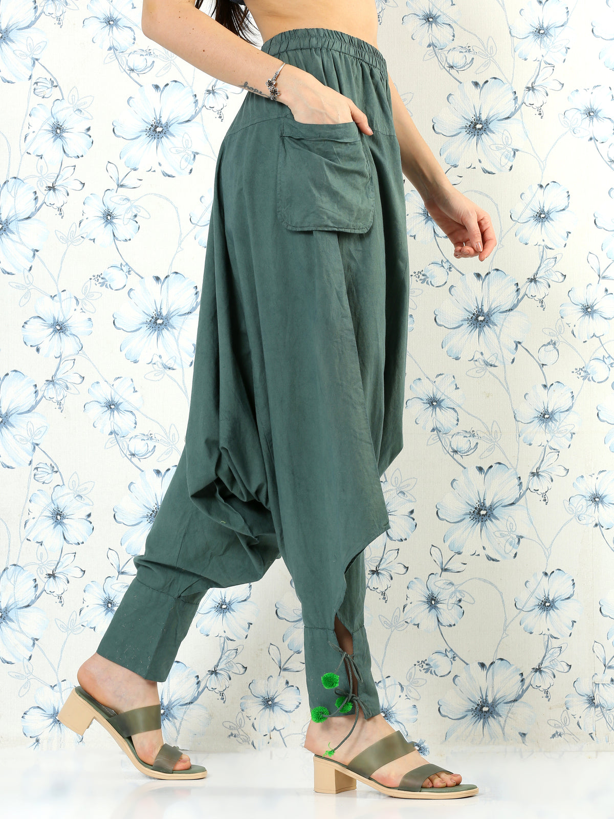 'Alia' Green Pure Cotton Yoga Pants