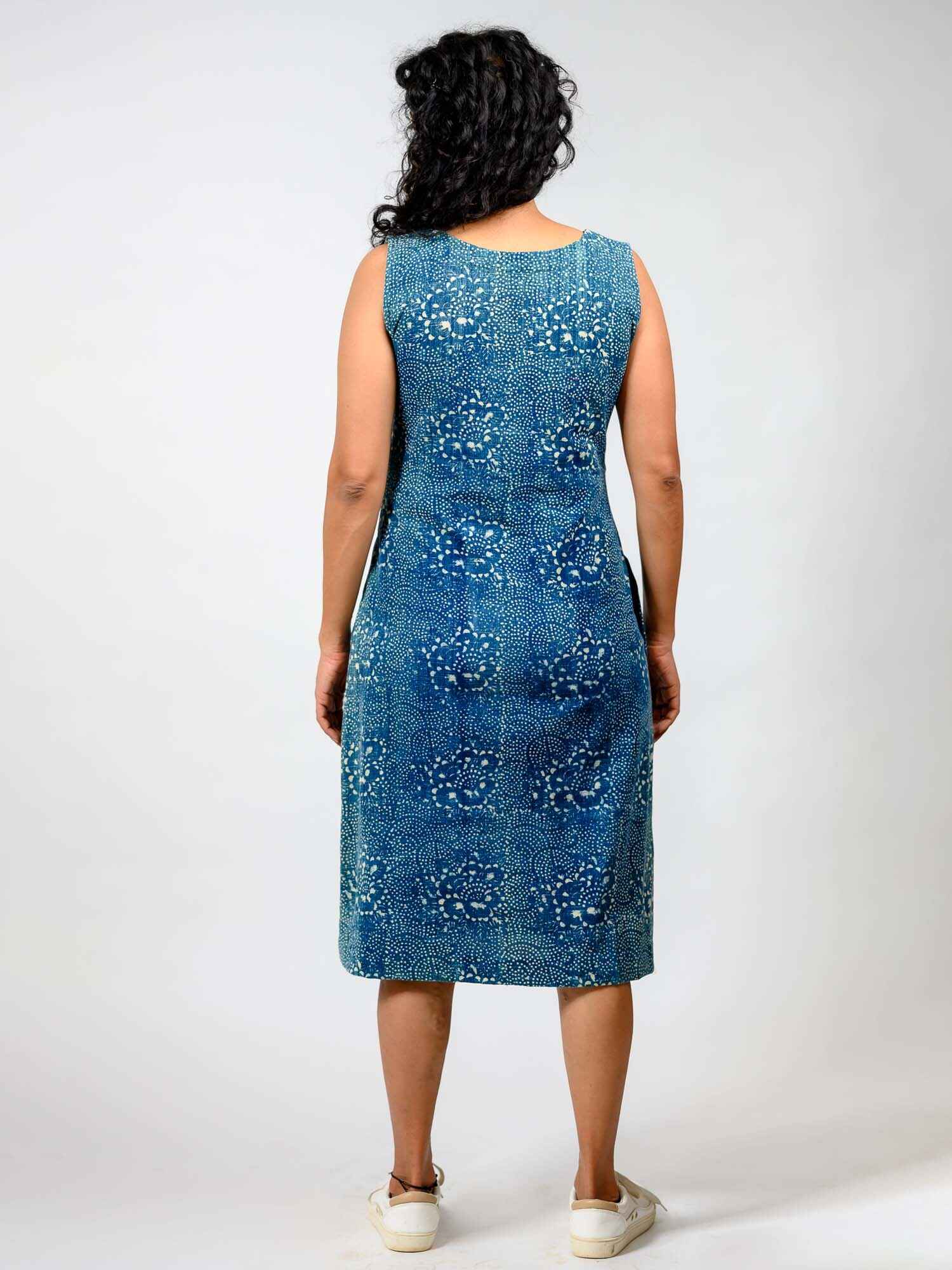 'Chavvi' Hand Blockprinted Indigo Pure Cotton Dress