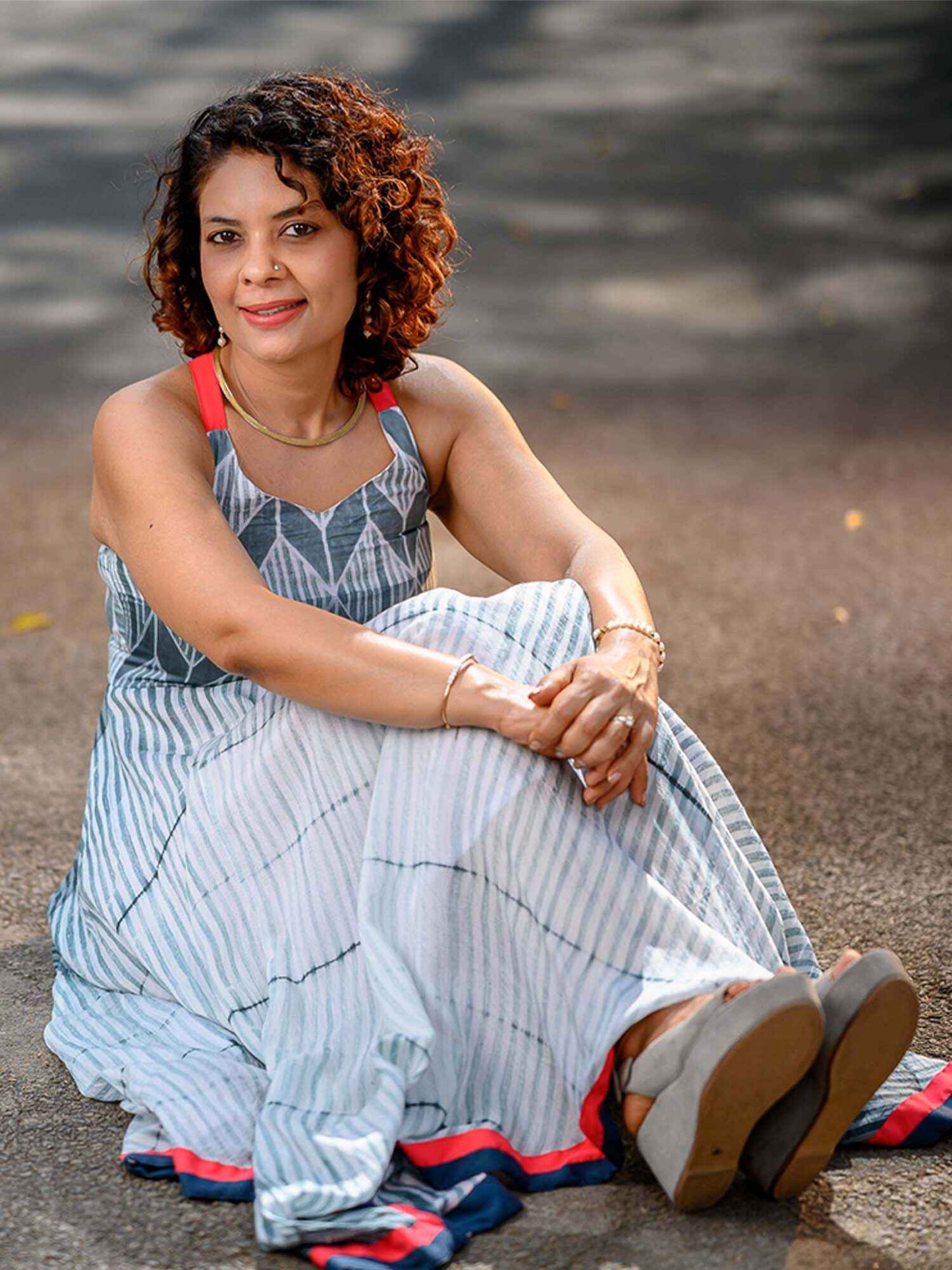 'Sophie' Criss-cross Neck Hand-dyed Shibori Vegan Silk Dress