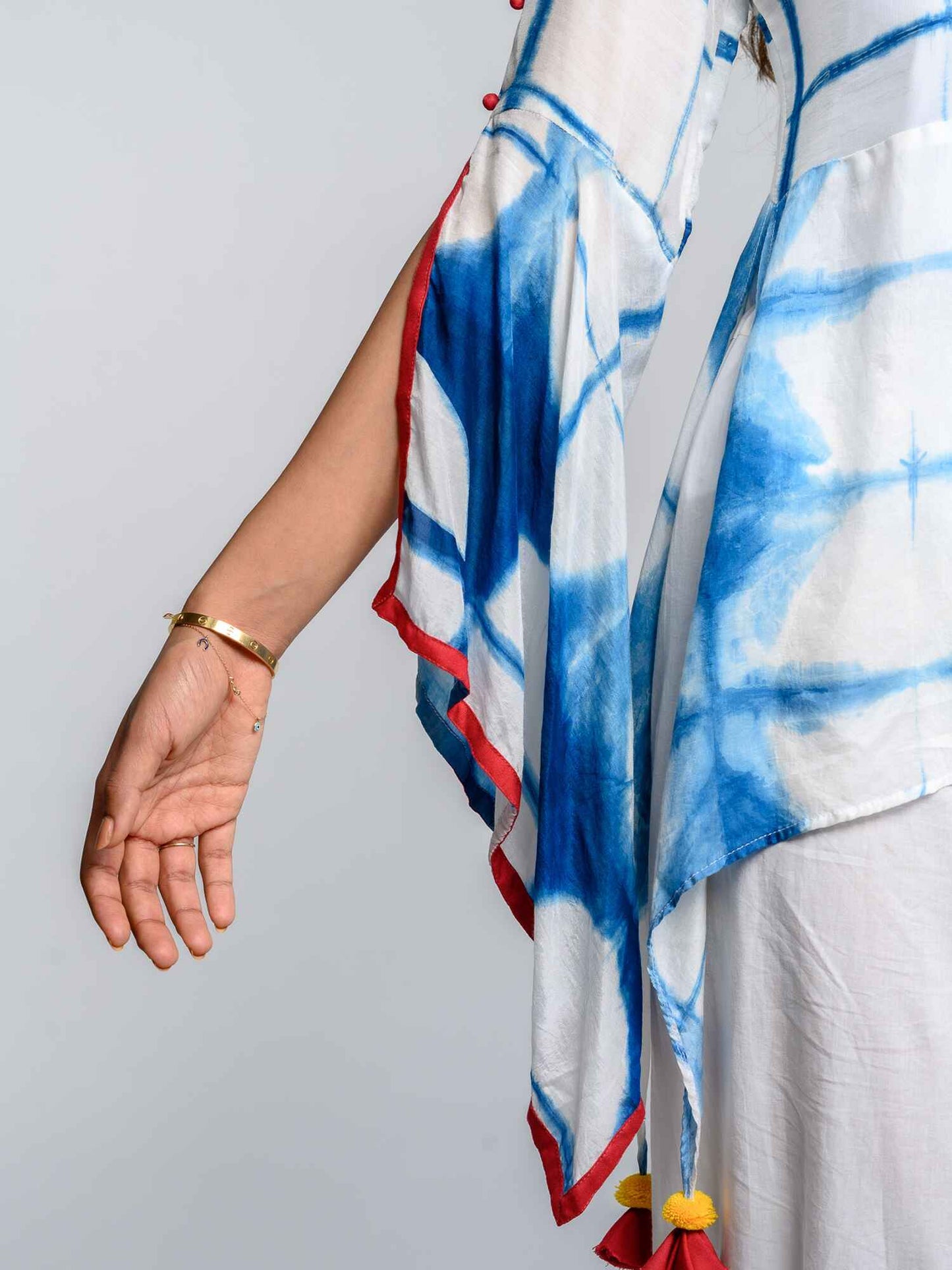 'Ria' Hand-dyed Shibori Vegan Silk Top with Butterly Sleeves