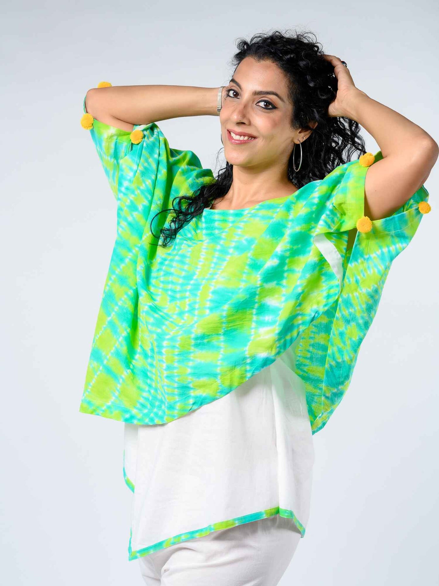 'Anastasia' Hand-dyed Shibori Pure Cotton Poncho Top