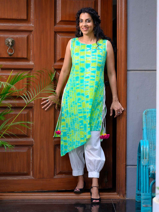 'Green Goddess' Hand-dyed Shibori Pure Cotton Tunic