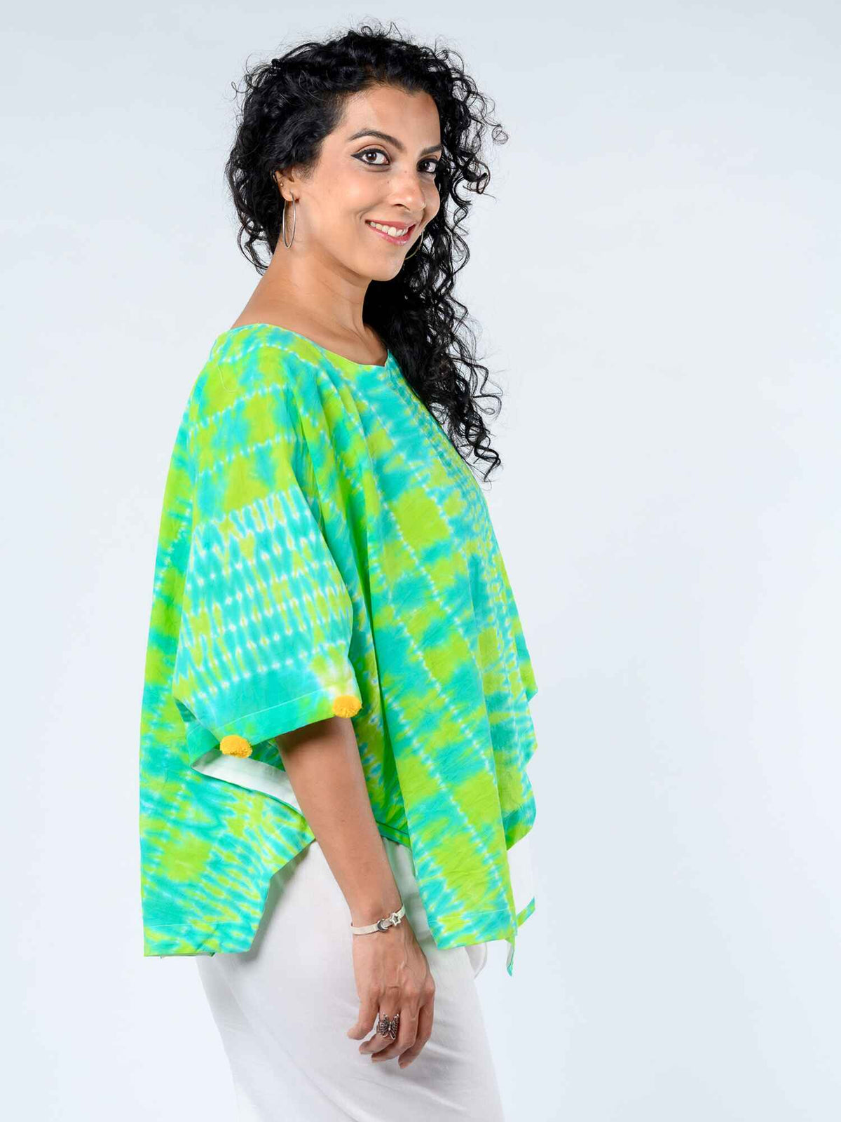 'Anastasia' Hand-dyed Shibori Pure Cotton Poncho Top