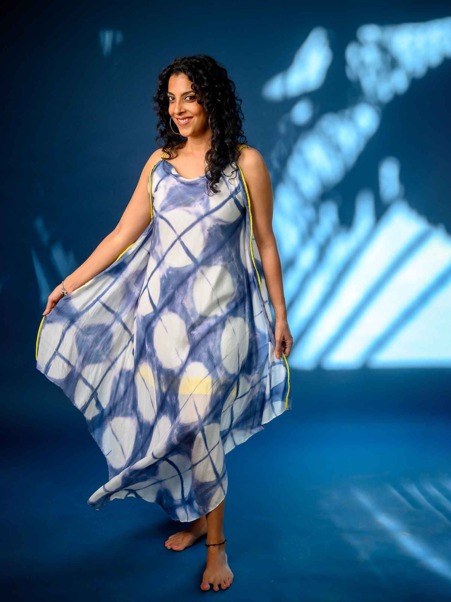 'Neelam' Hand-dyed Shibori Vegan Silk Dress