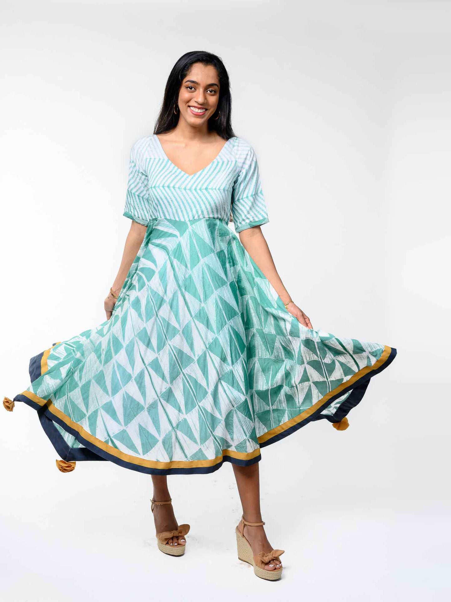 'Azure' Hand-dyed Shibori Vegan Silk Dress