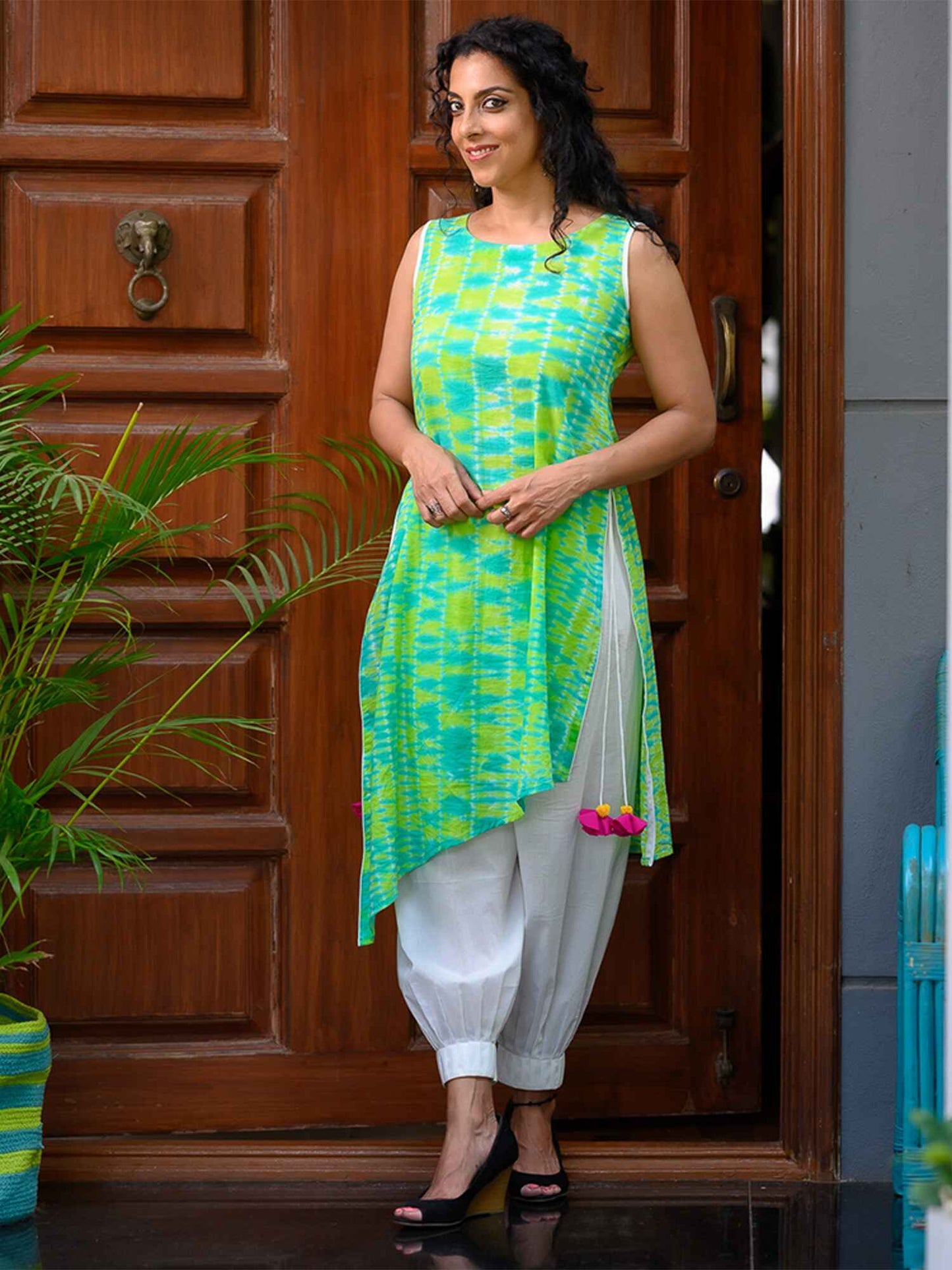 'Green Goddess' Hand-dyed Shibori Pure Cotton Tunic