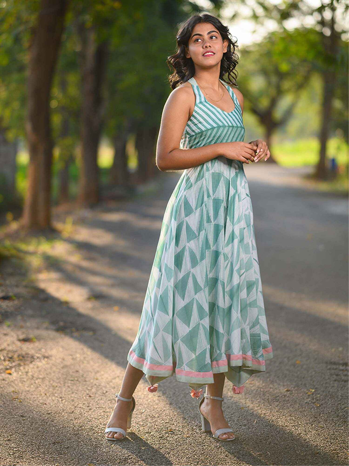 'Kiara' Hand-dyed Shibori Vegan Silk Halter Dress