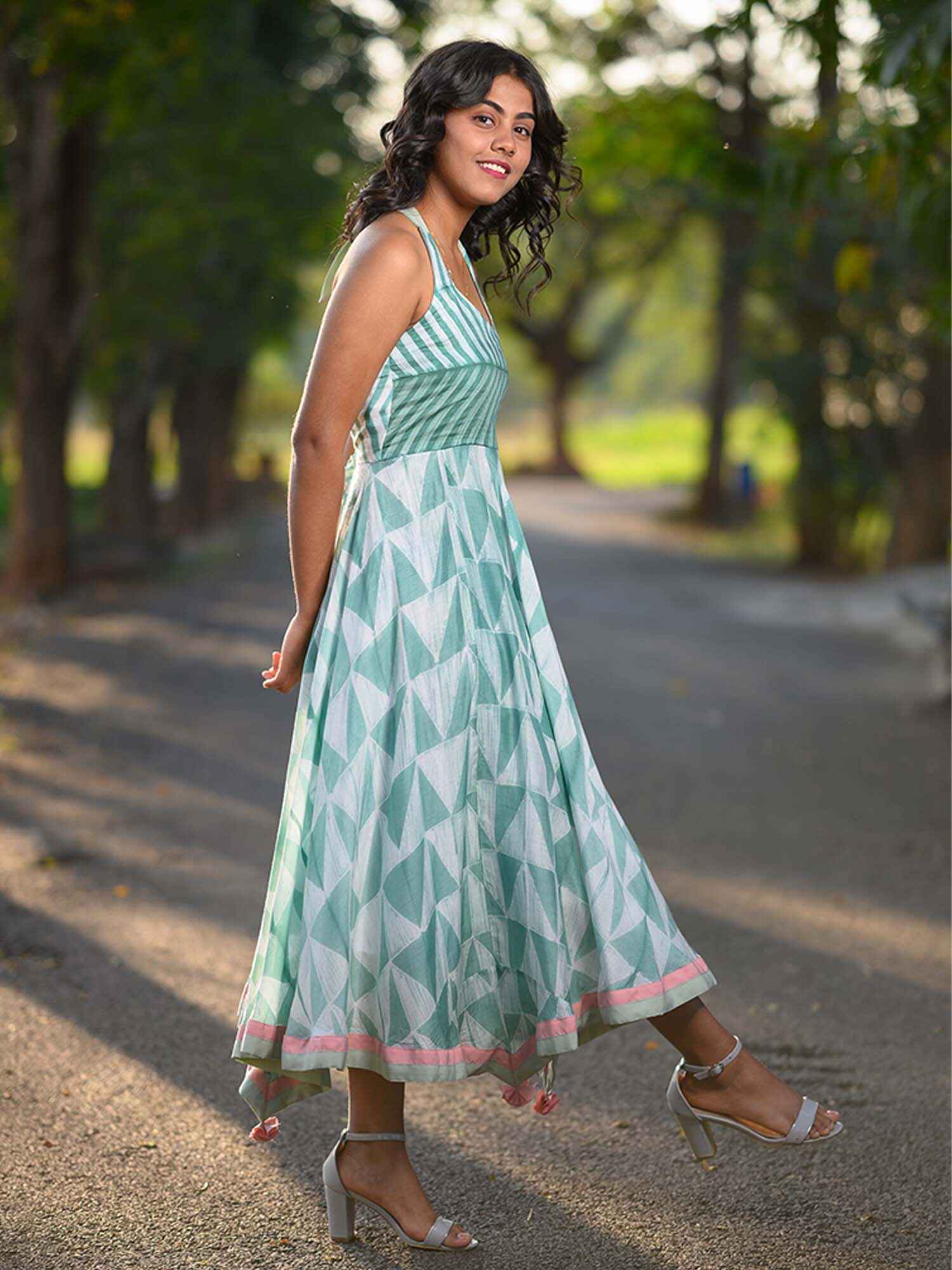 'Kiara' Hand-dyed Shibori Vegan Silk Halter Dress
