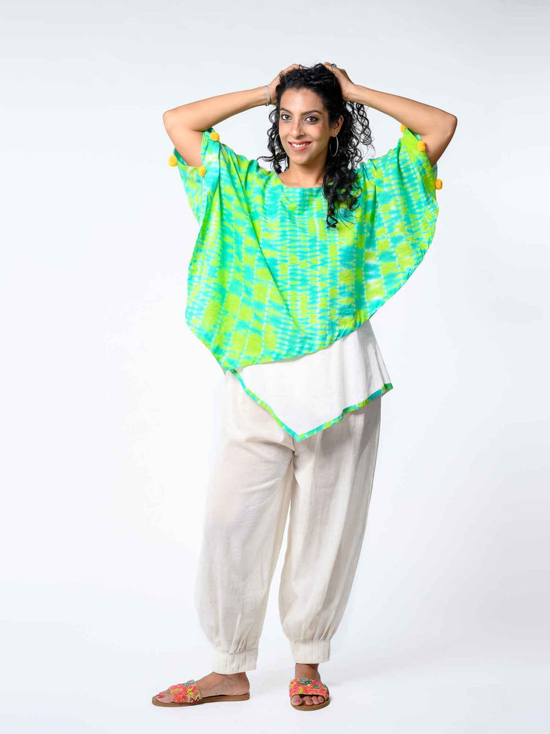 'Anastasia' Hand-dyed Shibori Pure Cotton Poncho Top
