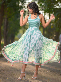 'Kiara' Hand-dyed Shibori Vegan Silk Halter Dress