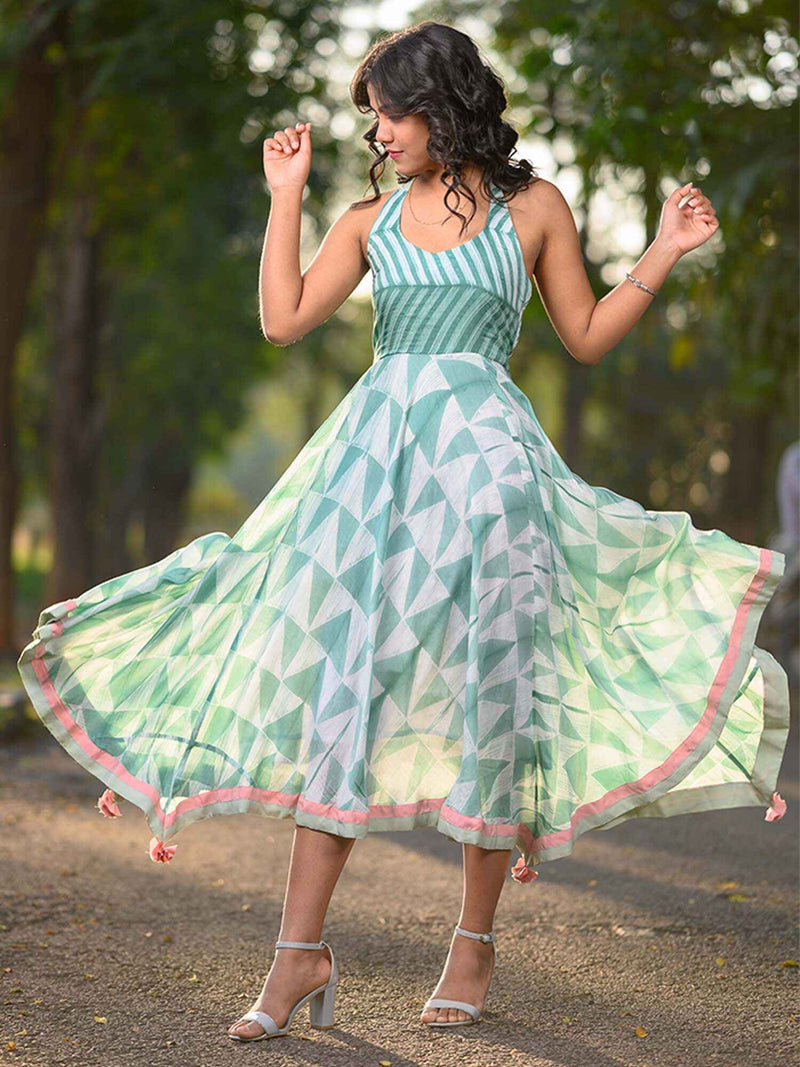 'Kiara' Hand-dyed Shibori Vegan Silk Halter Dress