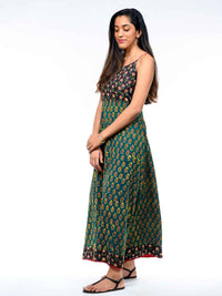 'Audrey' Tie-back Bagru Block-printed Pure Cotton Dress