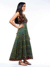 'Audrey' Tie-back Bagru Block-printed Pure Cotton Dress