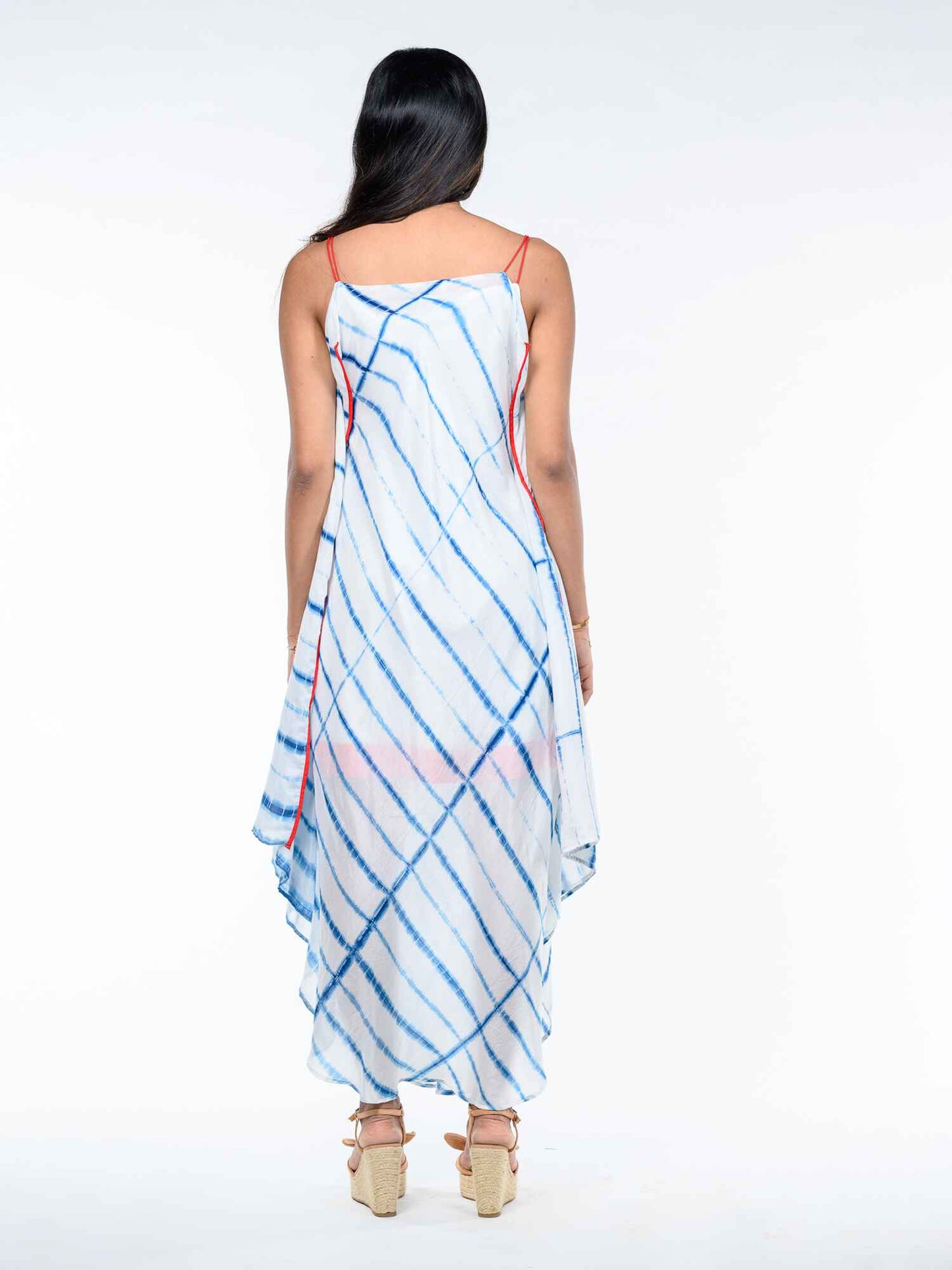 'Mila' Cowl Neck Hand-dyed Shibori Vegan Silk Dress