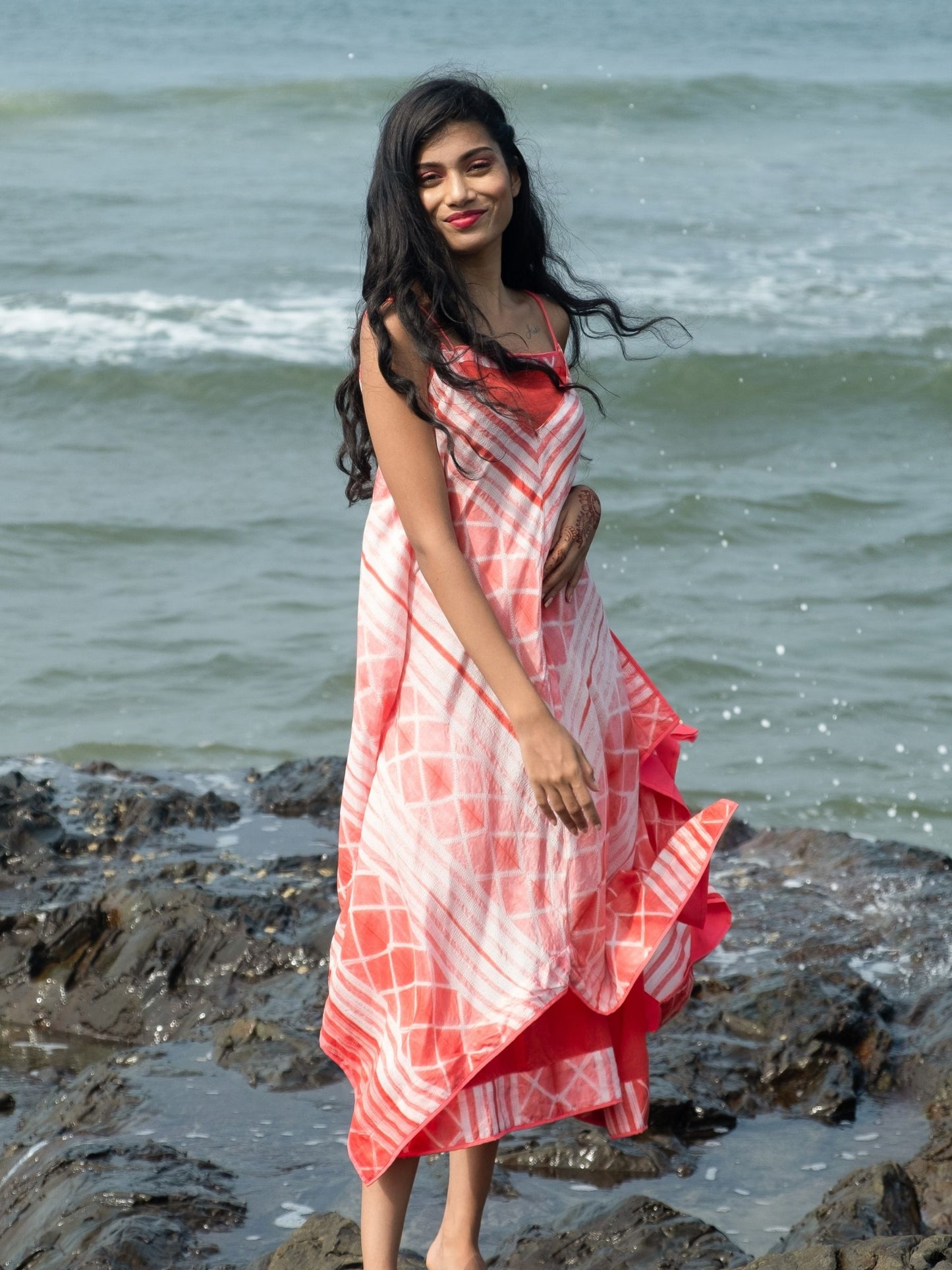 'Sangria' Hand-dyed Shibori Vegan Silk Dress