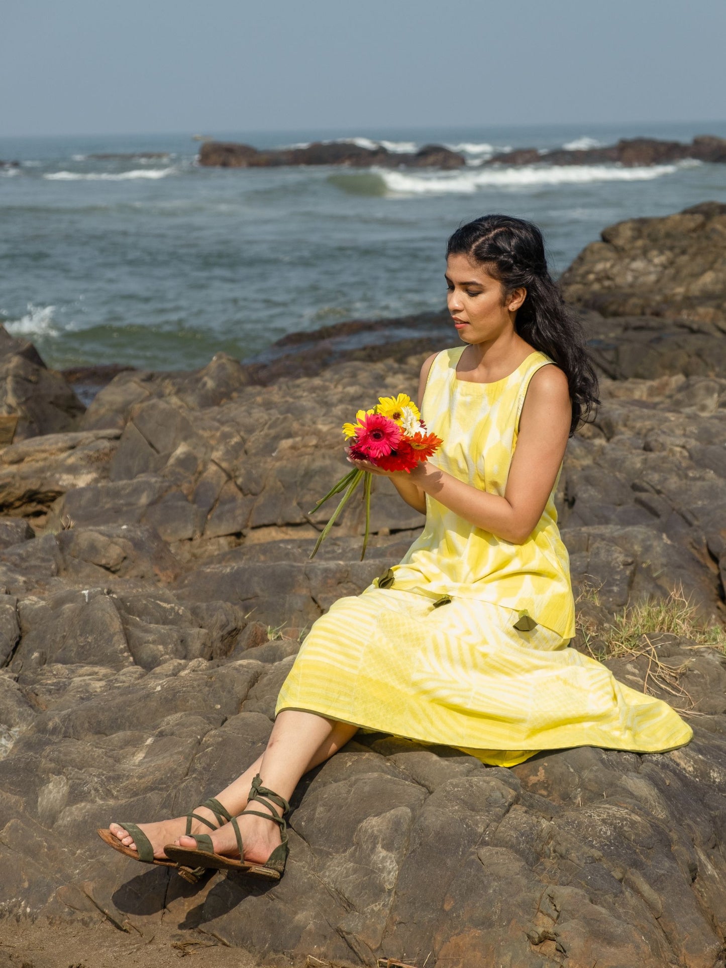 'Tuscan Sun' Hand-dyed Shibori Pure Cotton Layered Dress
