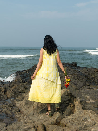 'Tuscan Sun' Hand-dyed Shibori Pure Cotton Layered Dress