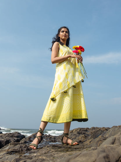 'Tuscan Sun' Hand-dyed Shibori Pure Cotton Layered Dress