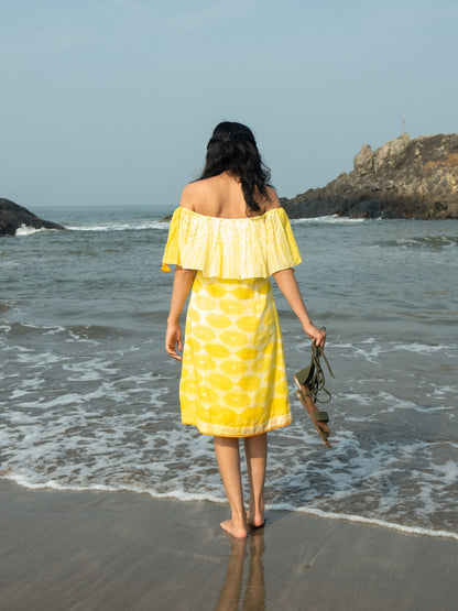 'Tuscany' Hand-dyed Shibori Vegan Silk Off-shoulder Dress
