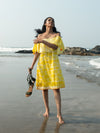 'Tuscany' Hand-dyed Shibori Vegan Silk Off-shoulder Dress