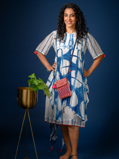 'Zoya' Asymmetric Hand-dyed Shibori Vegan Silk Dress