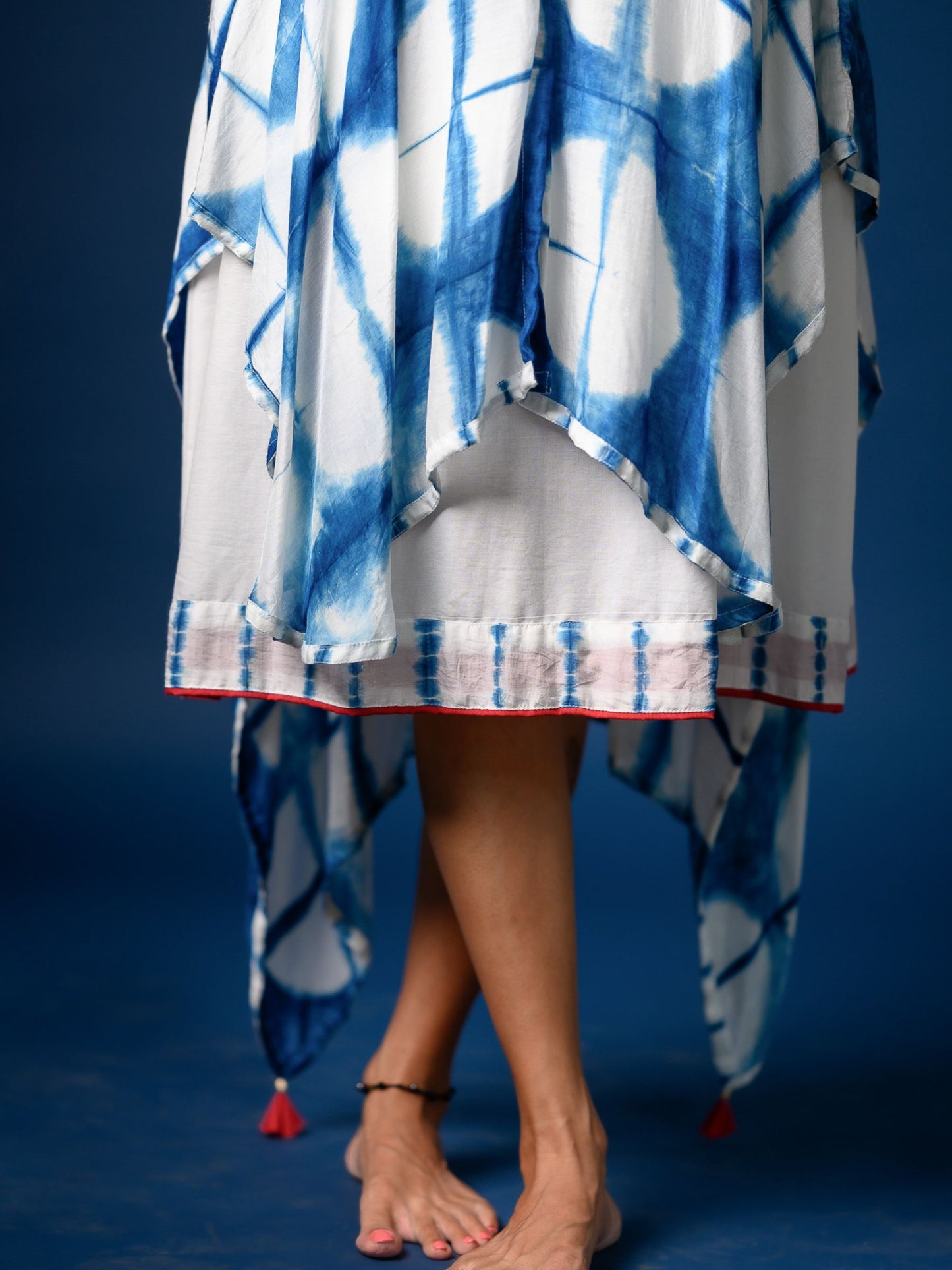 'Zoya' Asymmetric Hand-dyed Shibori Vegan Silk Dress