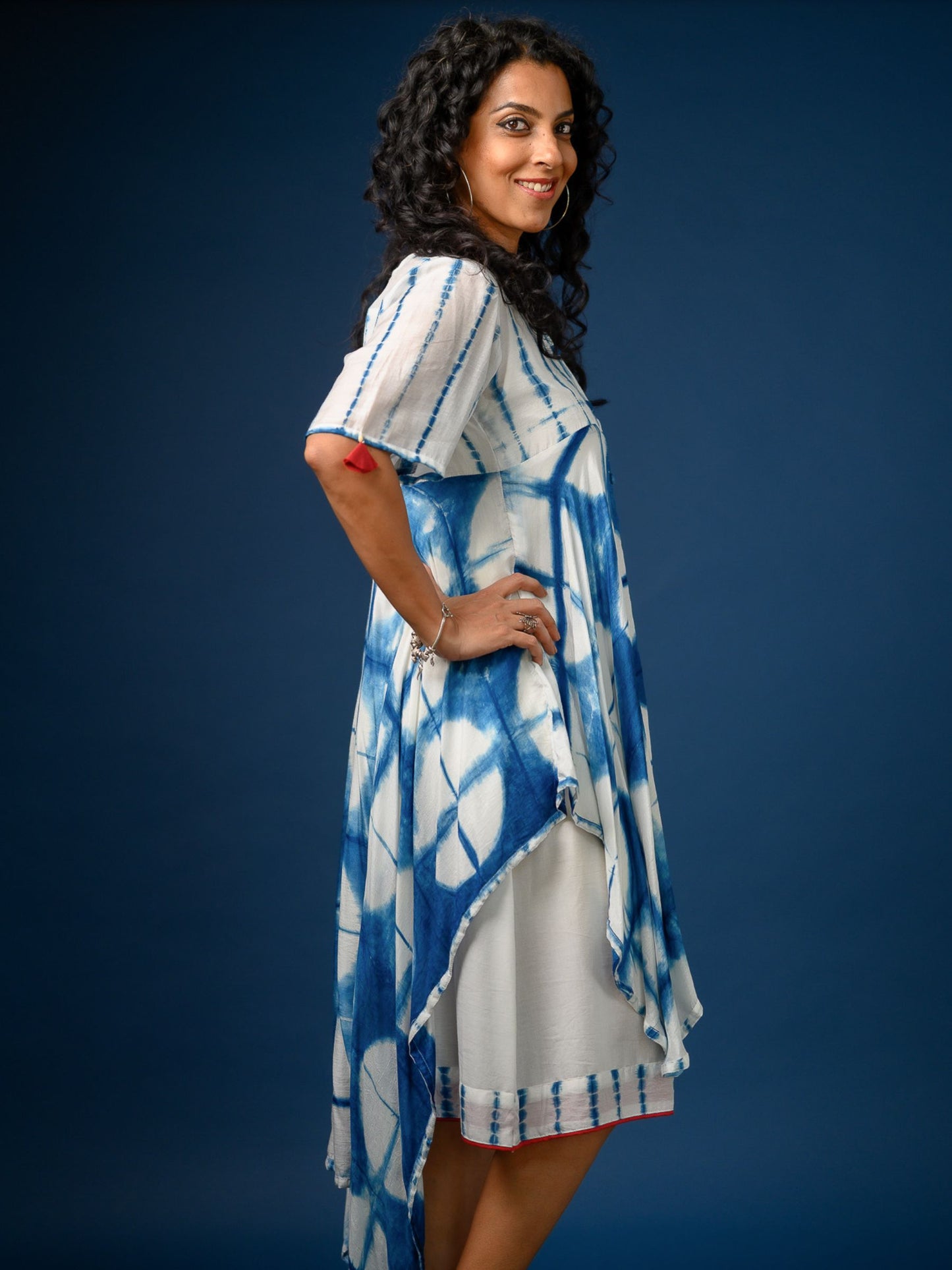 'Zoya' Asymmetric Hand-dyed Shibori Vegan Silk Dress