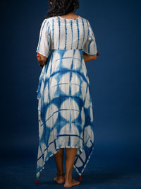 'Zoya' Asymmetric Hand-dyed Shibori Vegan Silk Dress