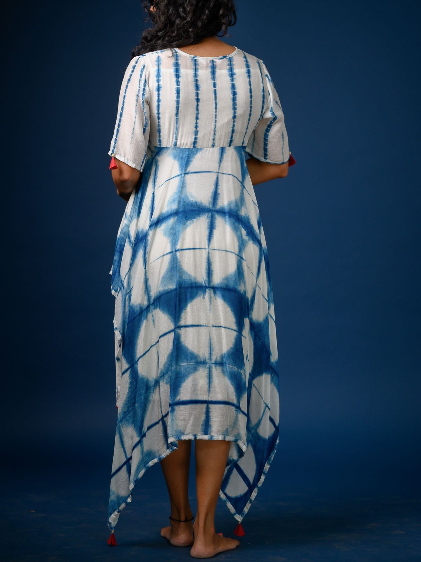 'Zoya' Asymmetric Hand-dyed Shibori Vegan Silk Dress