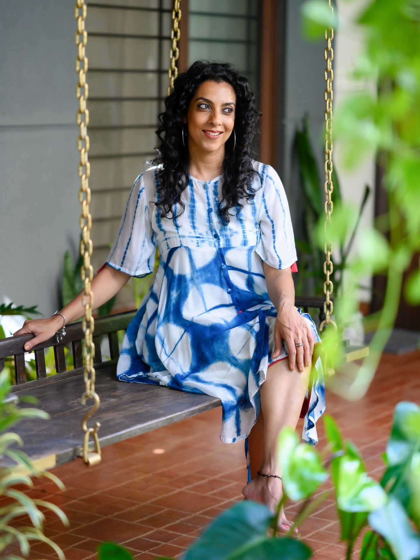 'Zoya' Asymmetric Hand-dyed Shibori Vegan Silk Dress