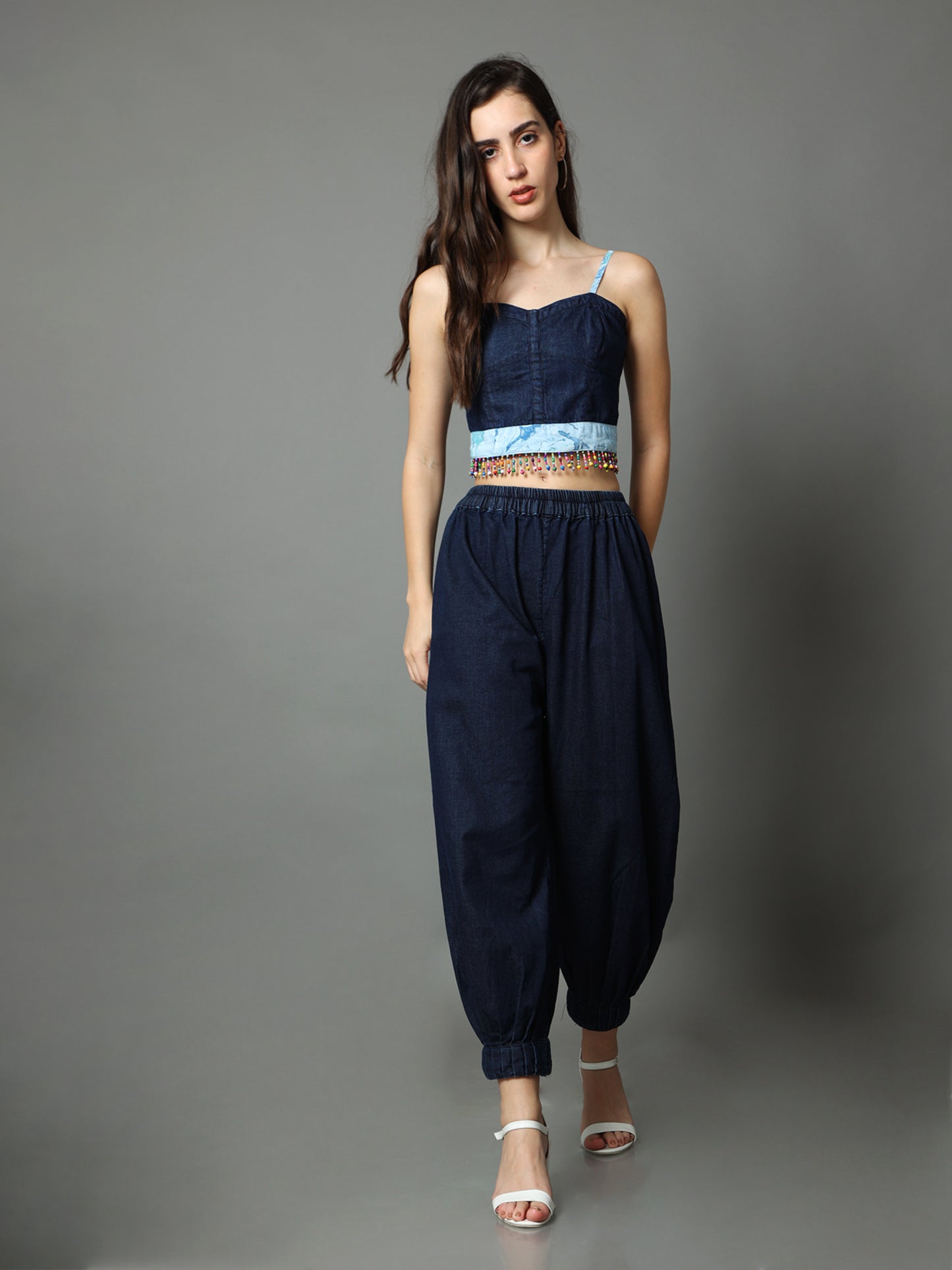 'Luna' Textured Hand-dyed Shibori Denim Aladdin Pants