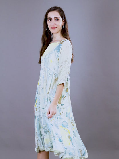 'Zaina' Hand-dyed Marble Vegan Silk Double-layer Dress