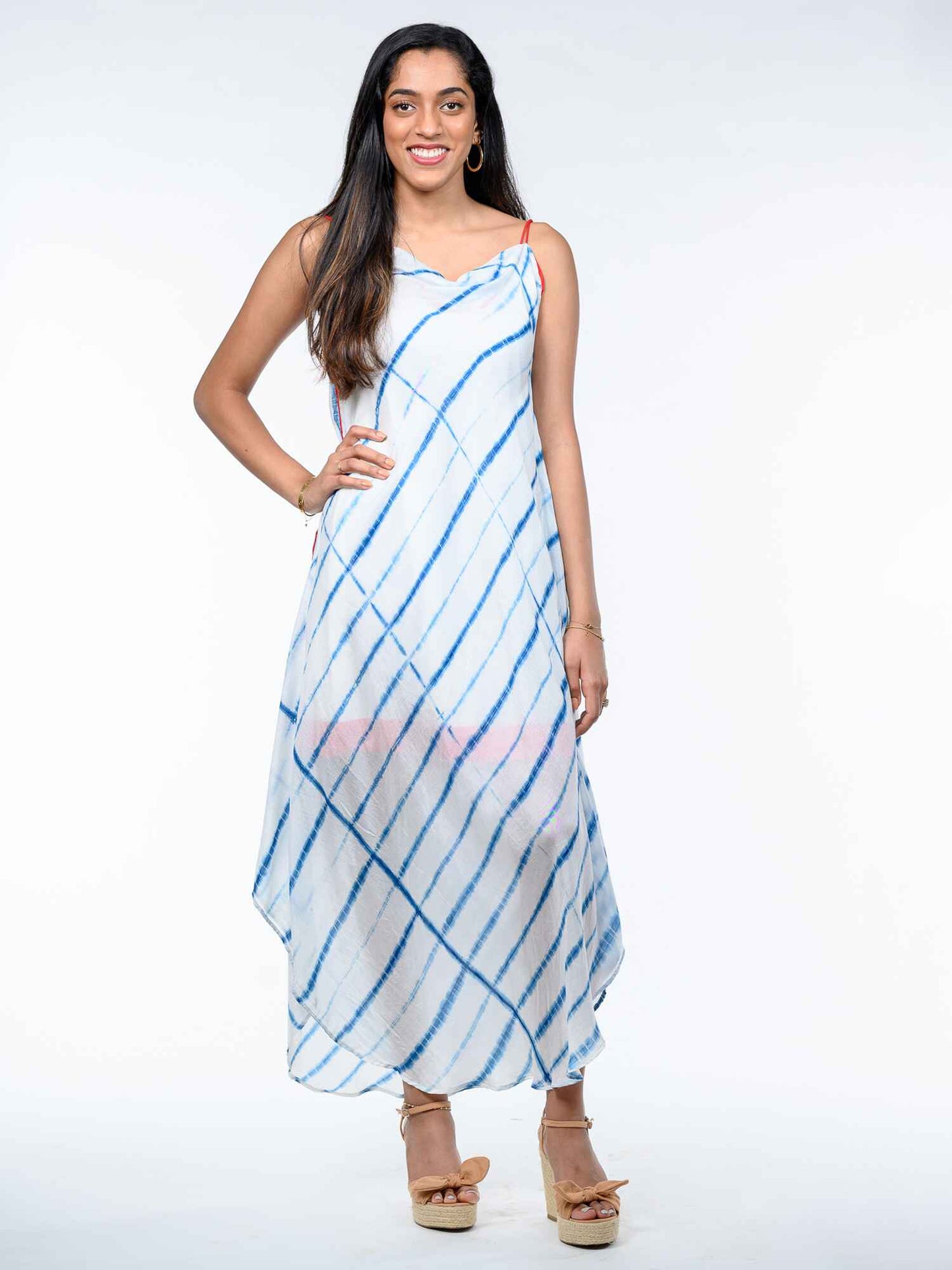 'Mila' Cowl Neck Hand-dyed Shibori Vegan Silk Dress